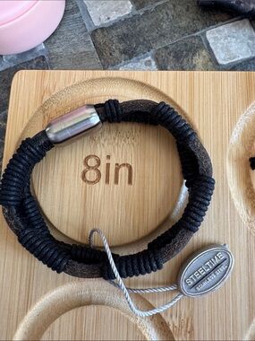 Black Wrapped Leather & Cord Bracelet with Magnetic Clasp